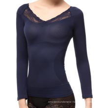 Ladies Dresses V Neck Lace Seamless Long Sleeve